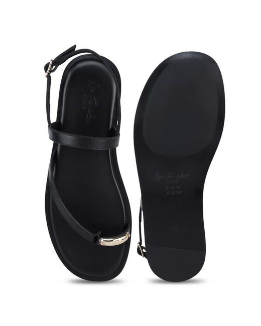 OFF THE HOOK White Tia Leather Toe Loop Backstrap Flat Sandals