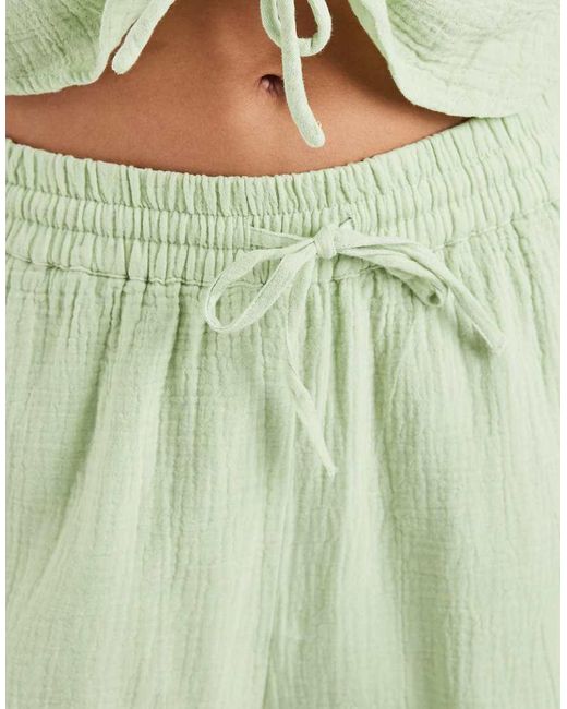 Pieces Green Crinkle Cotton High Waisted Shorts Co-ord