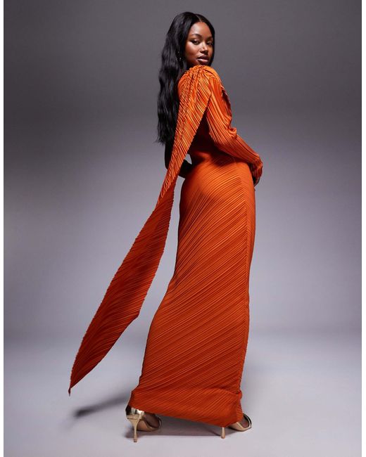 ASOS Orange – plissiertes, langärmliges maxikleid