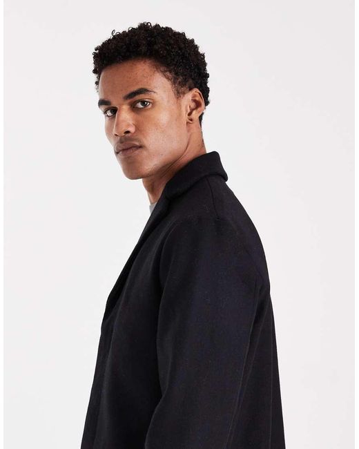 Only & Sons Black Wool Mix Overcoat for men