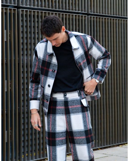 Labelrail Black X Isaac Hudson Brushed Check Wide Leg Turn-up Pants for men