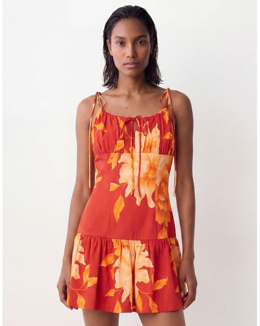 ASOS Structured Cotton Tie Bust Dropped Waist Mini Sundress