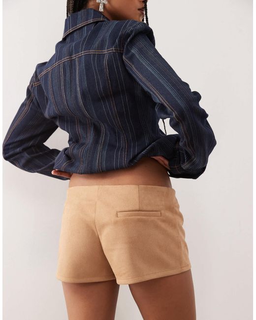 Lioness Brown Sun Drenched Faux Suede Low Waisted Micro Shorts