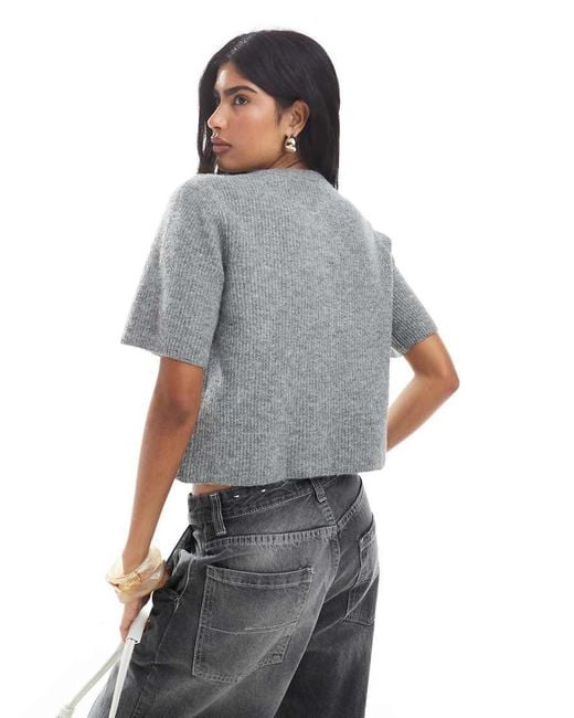 Pieces Gray Short Sleeve Boxy Cardigan