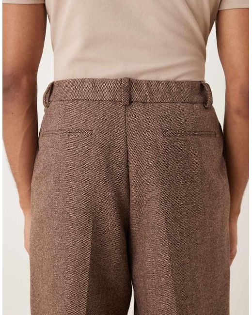Pantalones De Vestir Marrones De Pernera Ancha Con Pinzas Y Cintura Elástica De Mezcla De Lana De ASOS de hombre de color Natural