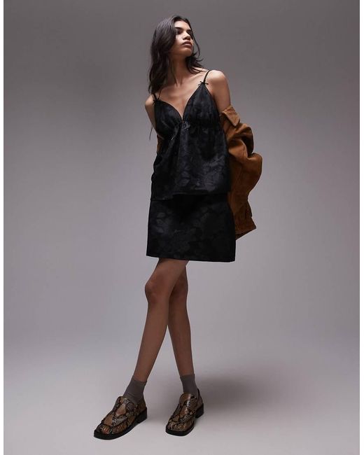 TOPSHOP Mini Rok Met Bloemenjacquard in het Black