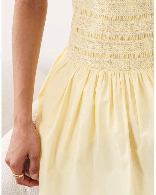 Abercrombie & Fitch Natural Slash Neck Smocked Skort Mini Dress