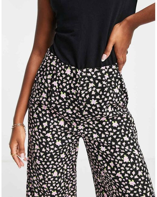 SELECTED Black Femme Floral Wide Leg Trouser