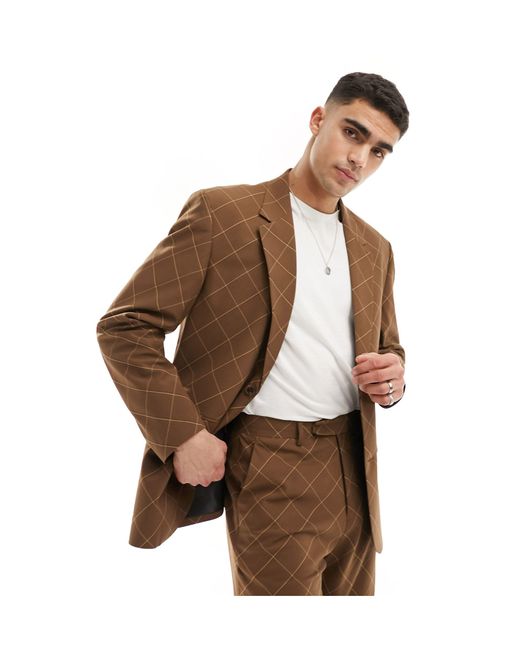 ASOS Brown Relaxed Check Suit Jacket for men