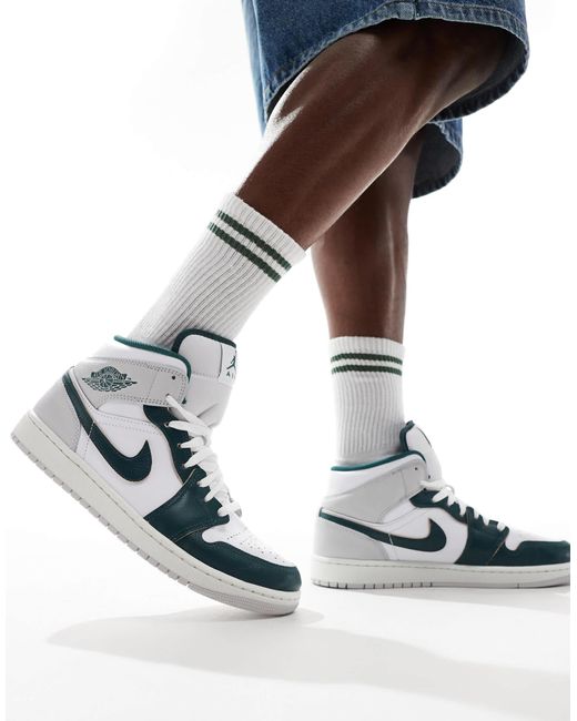 Air 1 baskets mi hautes gris et vert fonce Nike pour homme en coloris Blanc Lyst