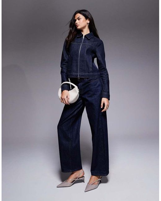 Giacca Di Jeans Mini Lavaggio Rinse Wash Con Zip Sul Davanti di ASOS in Blue