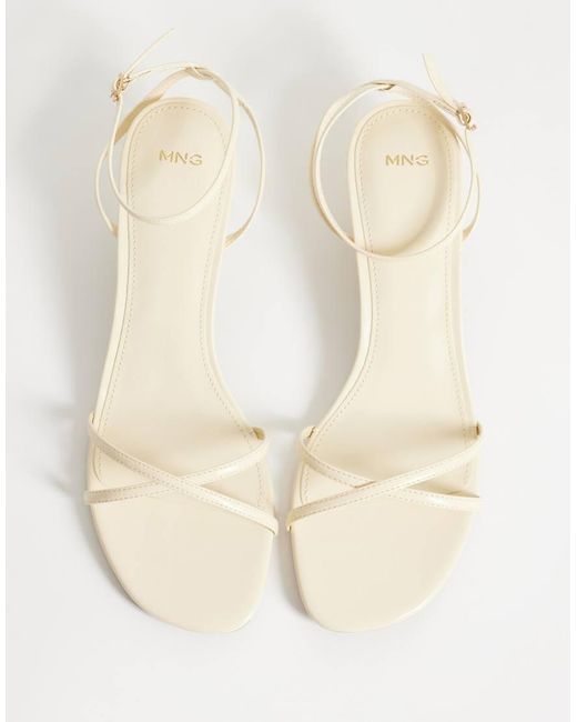 Mango White Strappy Kitten Heeled Sandal
