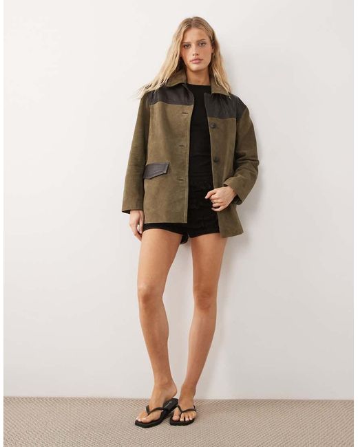 Urbancode Multicolor Suede And Leather Contrast Longline Jacket