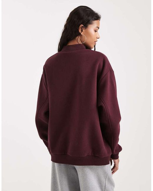 Cotton On Red Plush Mock Neck Sweatshirt With Ski Tour Graphic