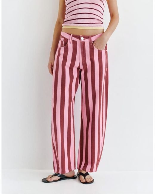 Pull&Bear Red Striped Barrel Jeans