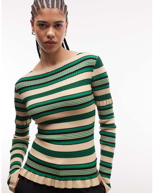 & Other Stories Green Long Sleeve Lightweight Knitted Top With Frill Edge