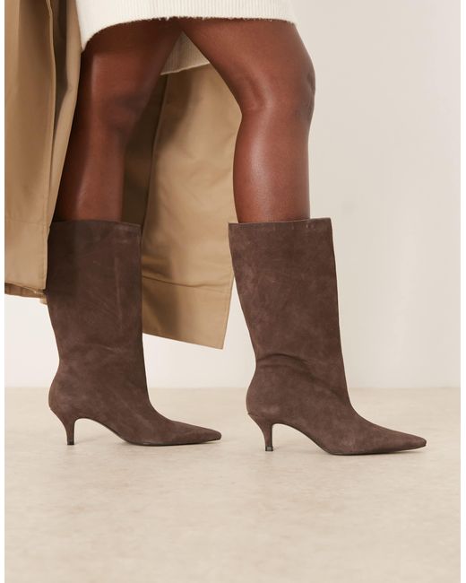 Mango Brown Suede Pointed Heeled Boots
