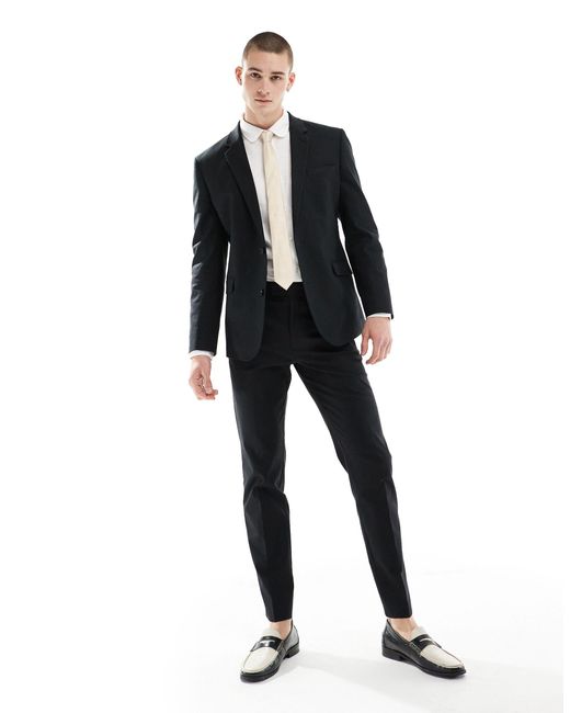 ASOS Gray Slim Linen Mix Suit Trousers for men