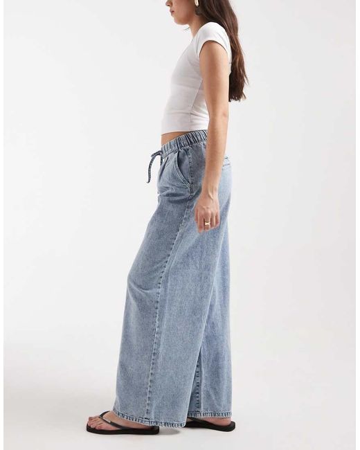 Vero Moda Blue Valeria Mid Rise Wide Leg Pull On Jeans