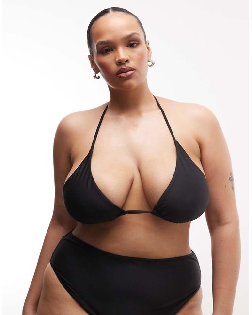 Collusion Black Plus Tie Front Triangle Bikini Top