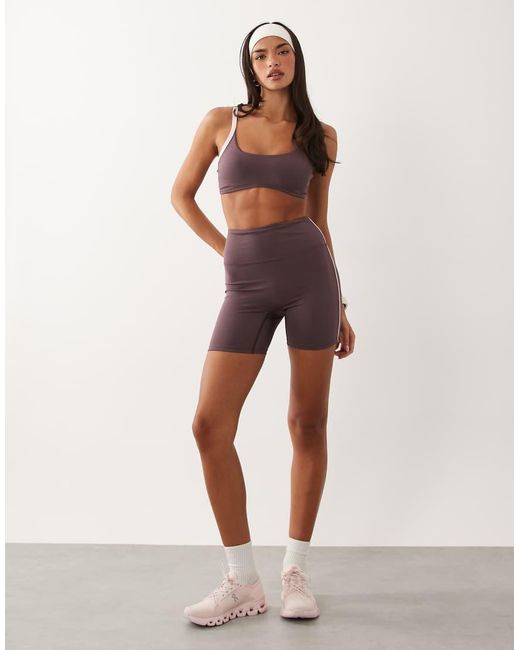4505 Brown Active Side Stripe High Waist 5" legging Short