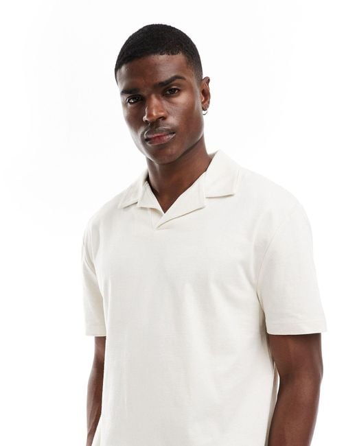 ASOS White Relaxed Polo With Scenic Back Print-neutral for men