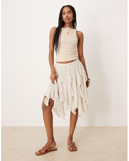 Free People Natural Ruffle Knee Length Midi Skirt