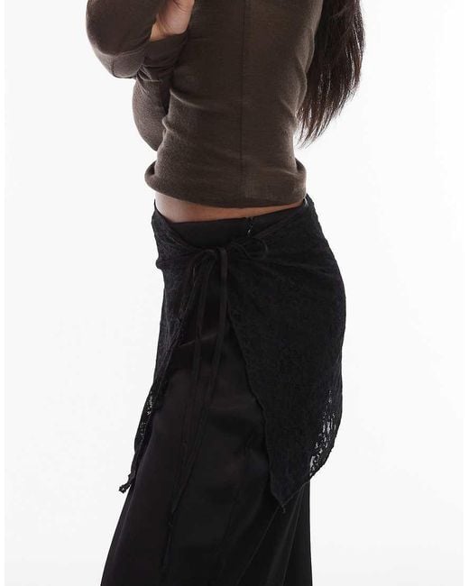 Reclaimed (vintage) Blue Wide Leg Satin Trousers With Lace Belt Overlay