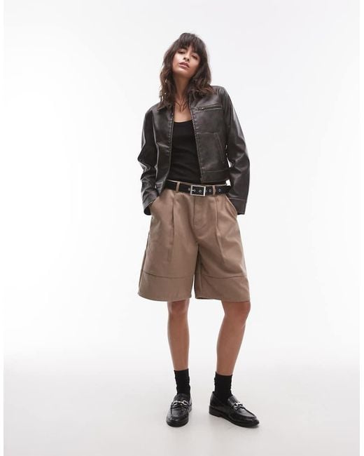 TOPSHOP Natural Faux Suede Bermuda Shorts