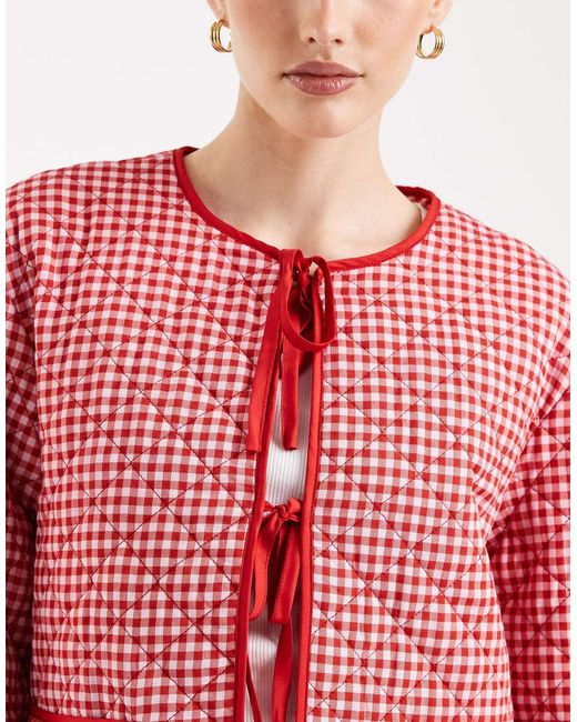 Pieces Red Tie Front Quilted Jacket