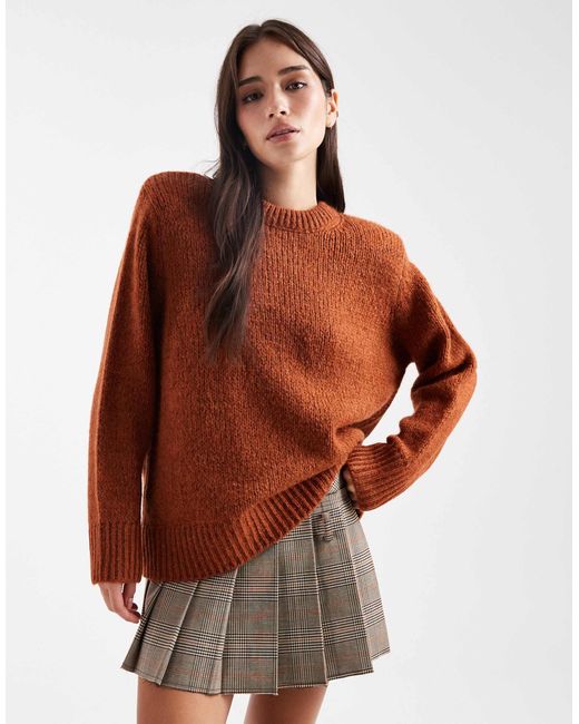 ASOS Brown Knit Oversized Sweater With Shoulder Pads