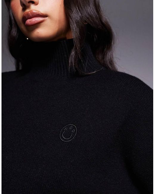 HUGO Blue Sesty Tonal Logo High Neck Oversized Fit Knit Sweater