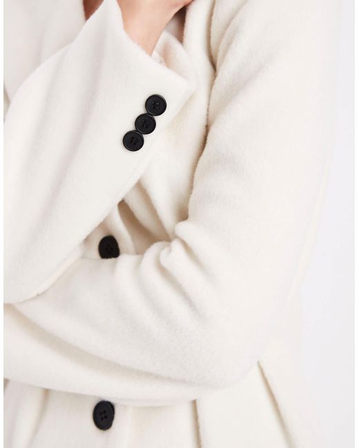 4th & Reckless White Structured Shoulder Pad Detail Cinched Waist Wool Look Blazer