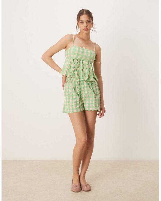 Free People Green Plaid Print Camisole Top Co-Ord