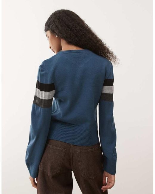 Collusion Blue Knitted V Neck Jumper