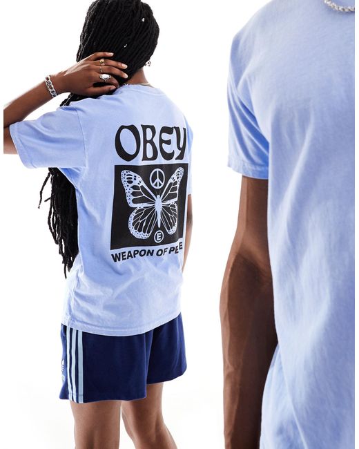T-shirt unisex con grafica "weapon of peace" di Obey in Blue