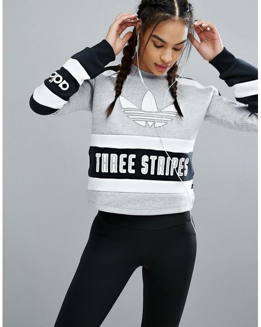 adidas Originals Originals Cropped Sweatshirt With Three Stripe Block Logo  in Black | Lyst