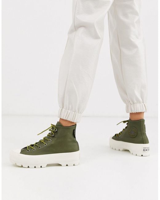 Converse Green Goretex Leather Chuck Taylor Hi Chunky Sole Hiker Boots