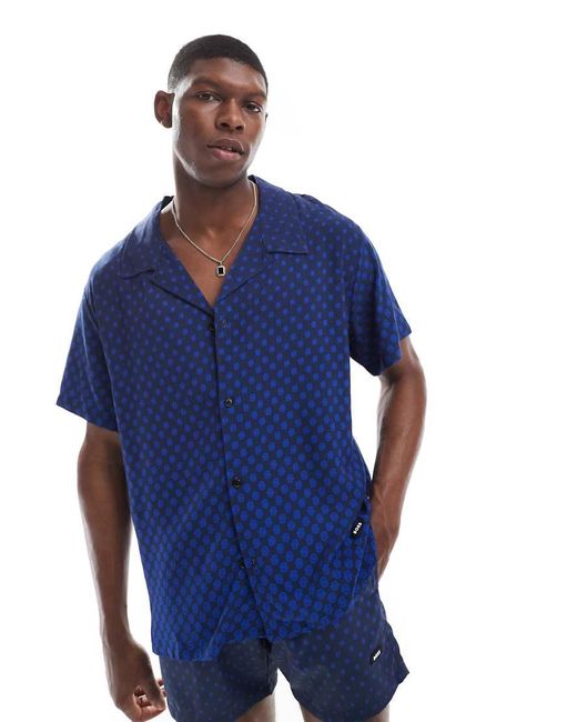 Camisa Azul De Manga Corta Con Estampado Integral De Boss (Parte De Un Conjunto) Boss de hombre de color Blue