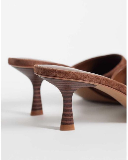 Mango Brown 100% Suede Leather Heeled Mules
