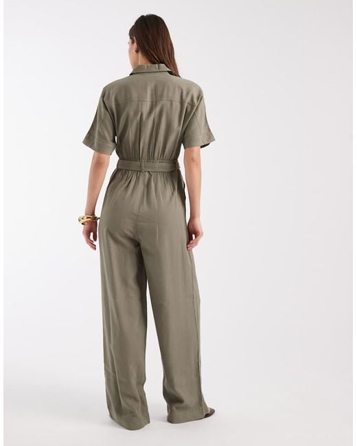 ONLY Green Tie Waist Short Sleeve Jumpsuit