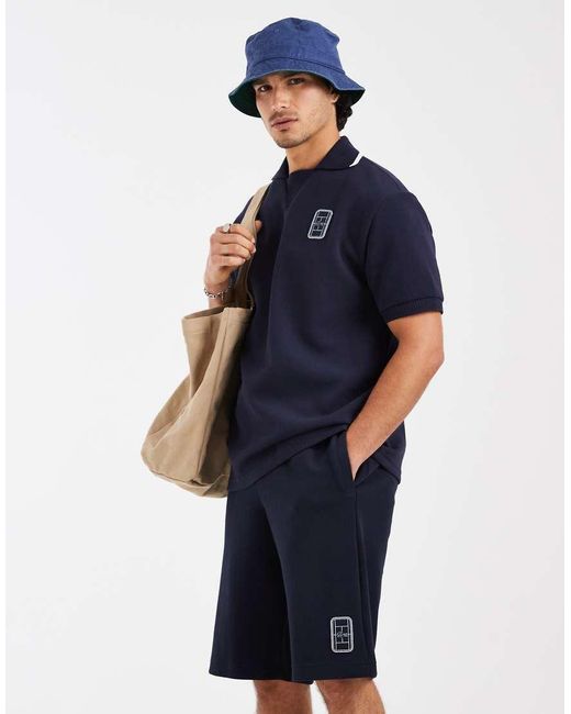 Lacoste Blue Co-Ord Relaxed Fit Drawstring Logo Shorts for men