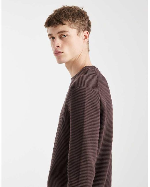 Only & Sons Brown Crew Neck Ribbed Sweatshirt for men