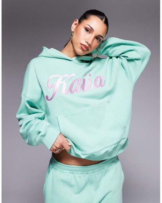 Kaiia Oversized Hoodie Van Katoenmix Met Geborduurd Zwierig Logo in het Green