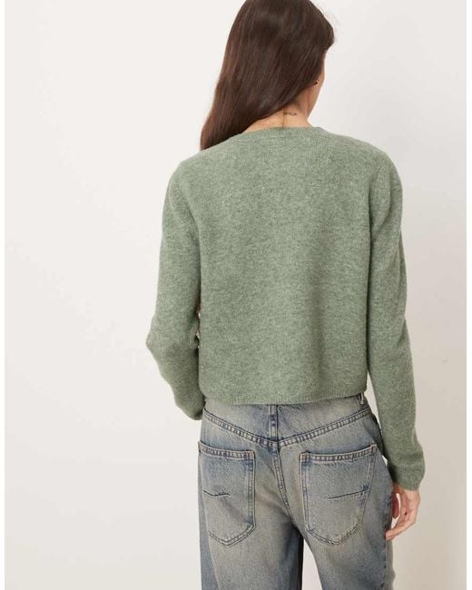 Jdy Green Crew Neck Cardigan With Wool