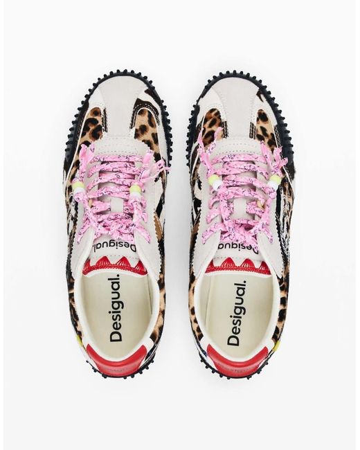 Desigual White Patchwork Animal Print Sneakers