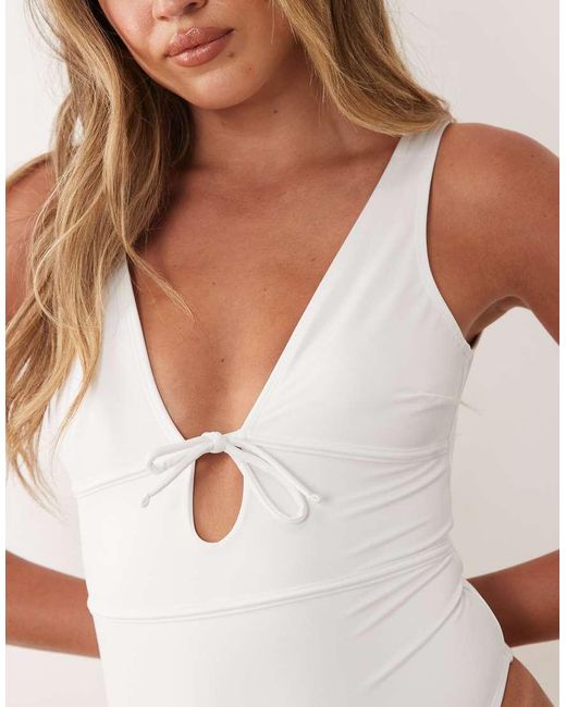 ASOS White Maya Bora Bora Tie Front Low Back Swimsuit