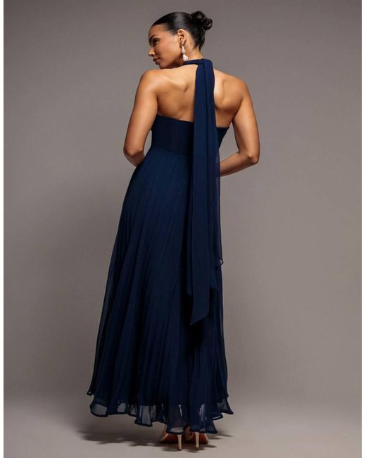 Goddiva Blue Sleeveless Pleated Chiffon Multiway Scarf Maxi Dress