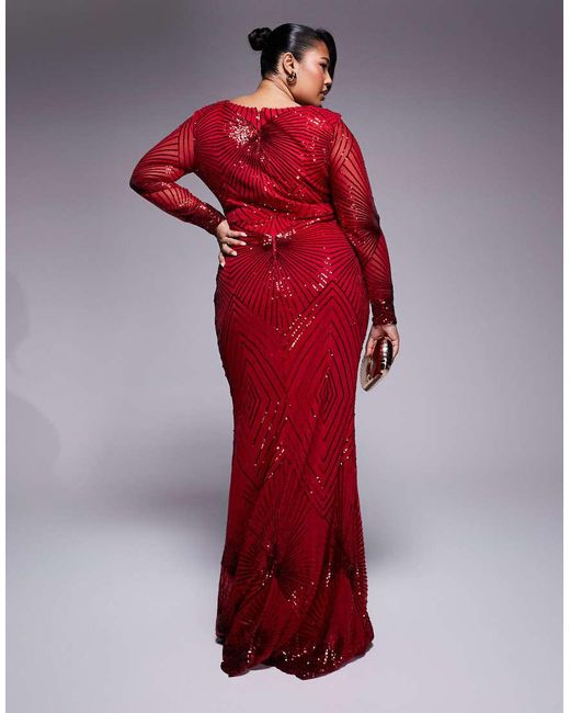 Goddiva Red Curve Starburst Sequin Maxi Dress