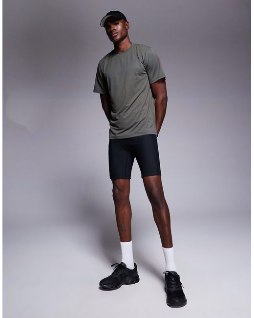 4505 Gray Running Base Layer Ribbed legging Shorts With Phone Pocket for men